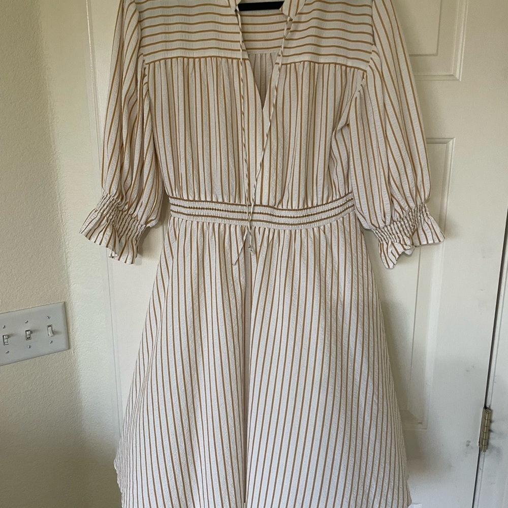 Calvin Klein Tan and Cream Buttoned Tie Front Sundress